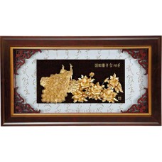 金箔畫-黃金畫-純金-牡丹孔雀(花開富貴)108x61cm