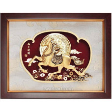 立體金箔畫-黃金畫-馬上發財32x25cm 立體金箔畫-黃金畫-馬上發財32x25cm