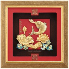 立體金箔畫-黃金畫-純金(連年有餘)24x24cm